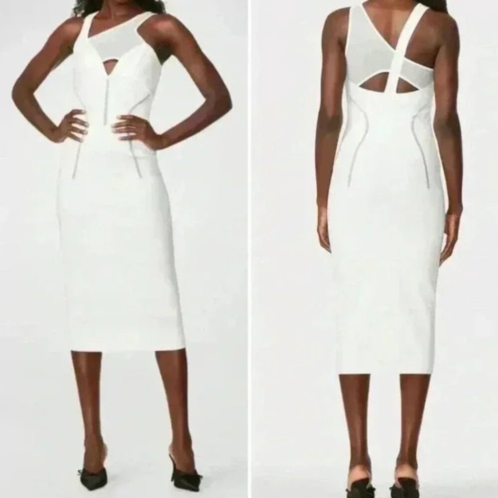 HERVÉ LÉGER X LAW ROACH Layered Sheer Intarsia Midi Dress